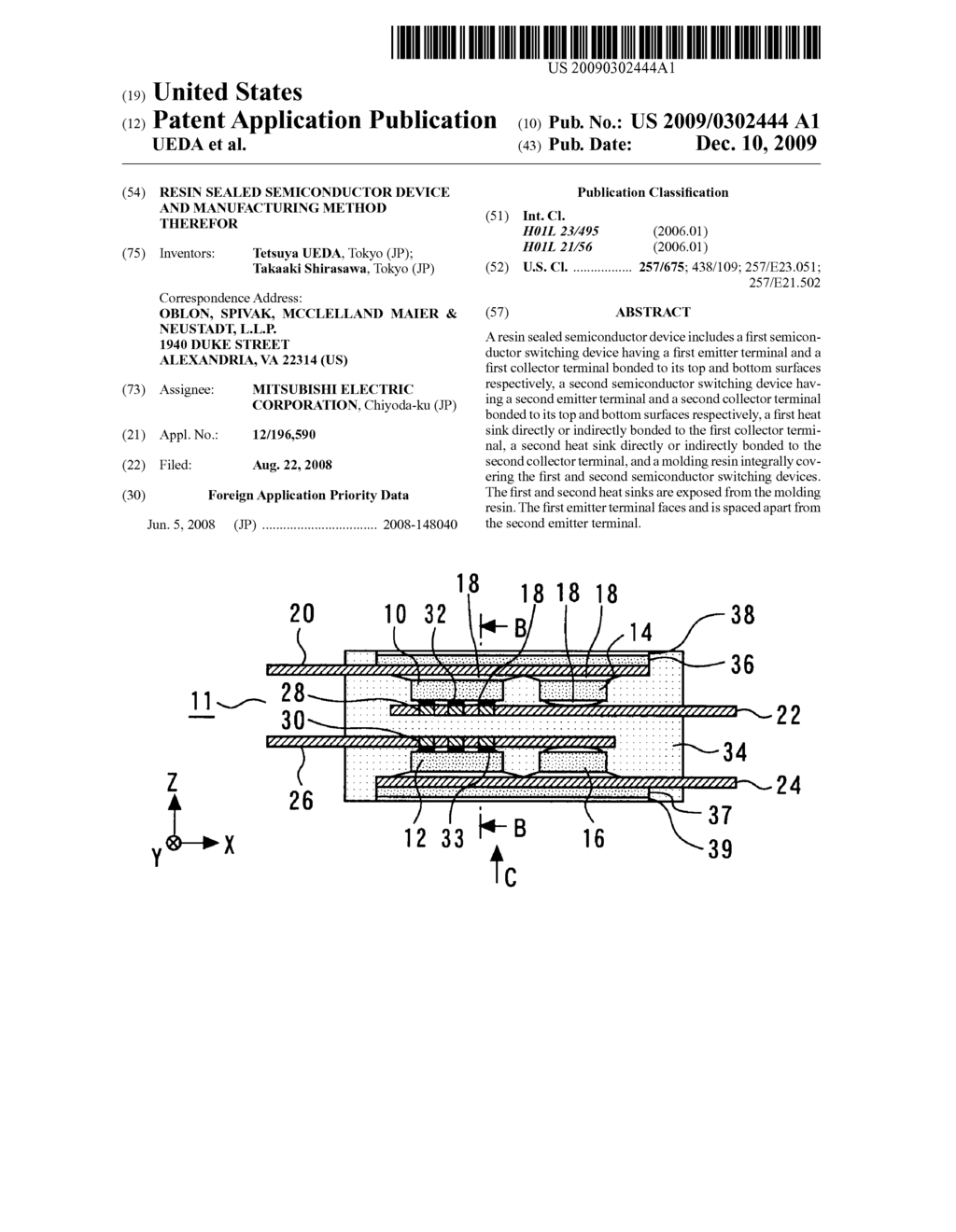 RESIN SEALED SEMICONDUCTOR DEVICE AND MANUFACTURING METHOD THEREFOR - diagram, schematic, and image 01