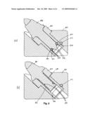 Holder for holding a tooth on a body of a cutting blade or grinding drum for cutting or grinding rock or hard earth formations diagram and image