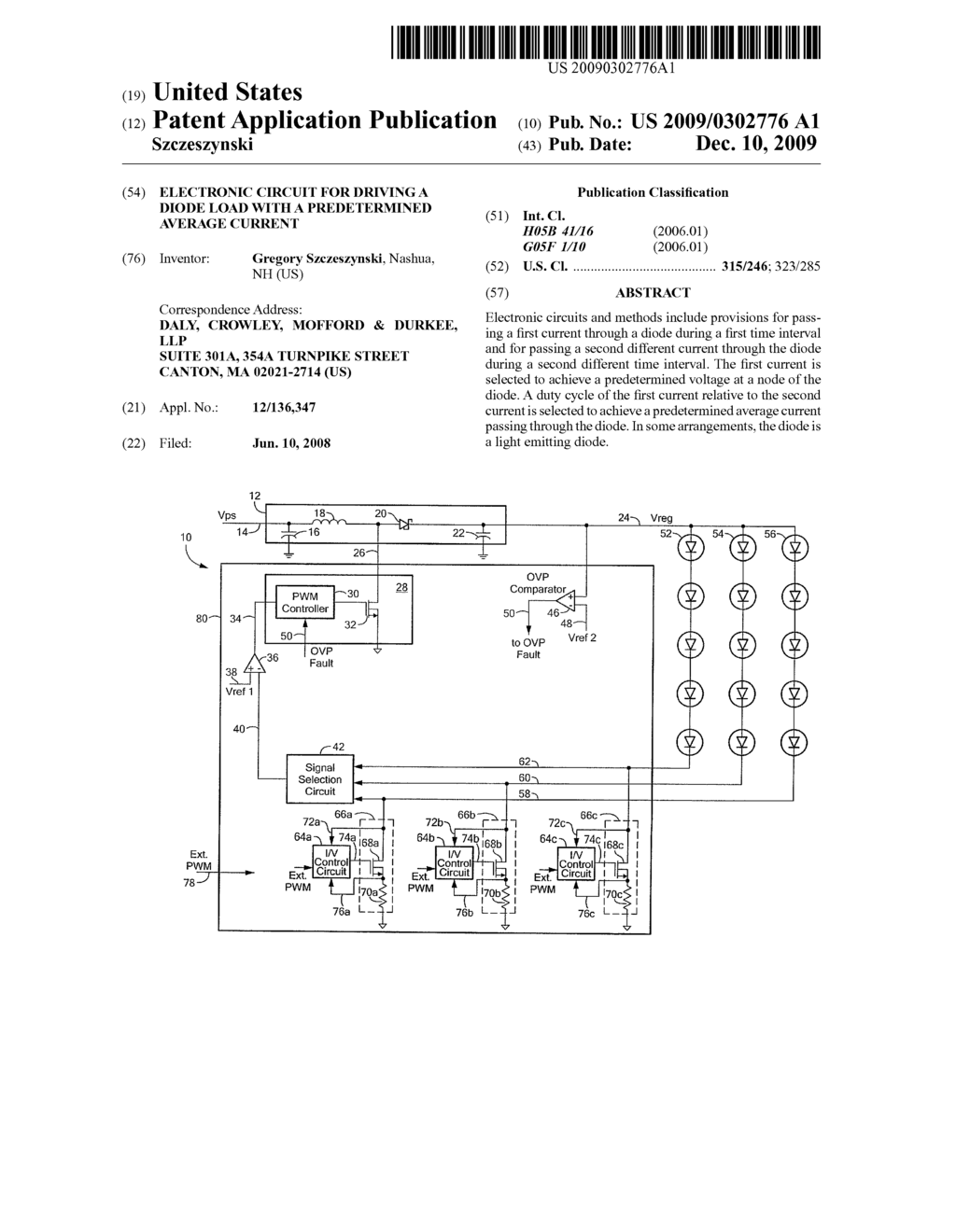 ELECTRONIC CIRCUIT FOR DRIVING A DIODE LOAD WITH A PREDETERMINED AVERAGE CURRENT - diagram, schematic, and image 01