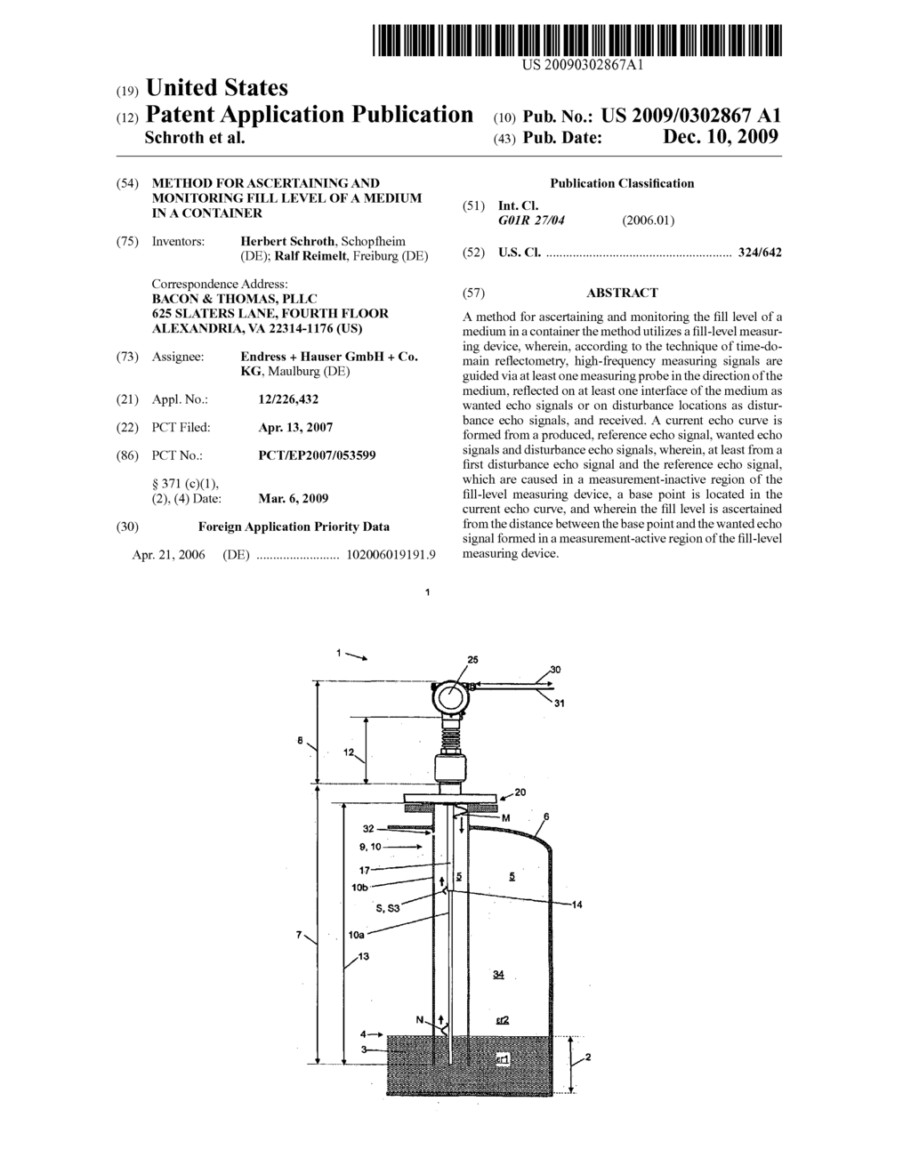 Method for Ascertaining and Monitoring Fill Level of a Medium in a Container - diagram, schematic, and image 01