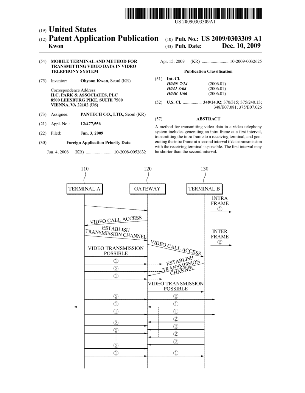 MOBILE TERMINAL AND METHOD FOR TRANSMITTING VIDEO DATA IN VIDEO TELEPHONY SYSTEM - diagram, schematic, and image 01