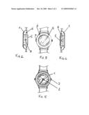 Wristwatch featuring a case the back of which can house a stone in contact with the skin diagram and image