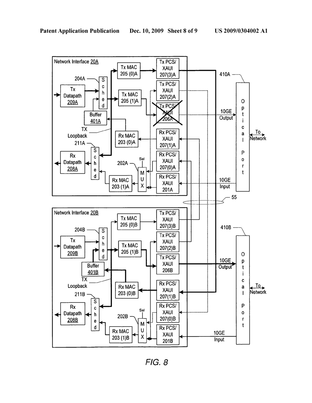 SYSTEM FOR SHARING A NETWORK PORT OF A NETWORK INTERFACE INCLUDING A LINK FOR CONNECTION TO ANOTHER SHARED NETWORK INTERFACE - diagram, schematic, and image 09