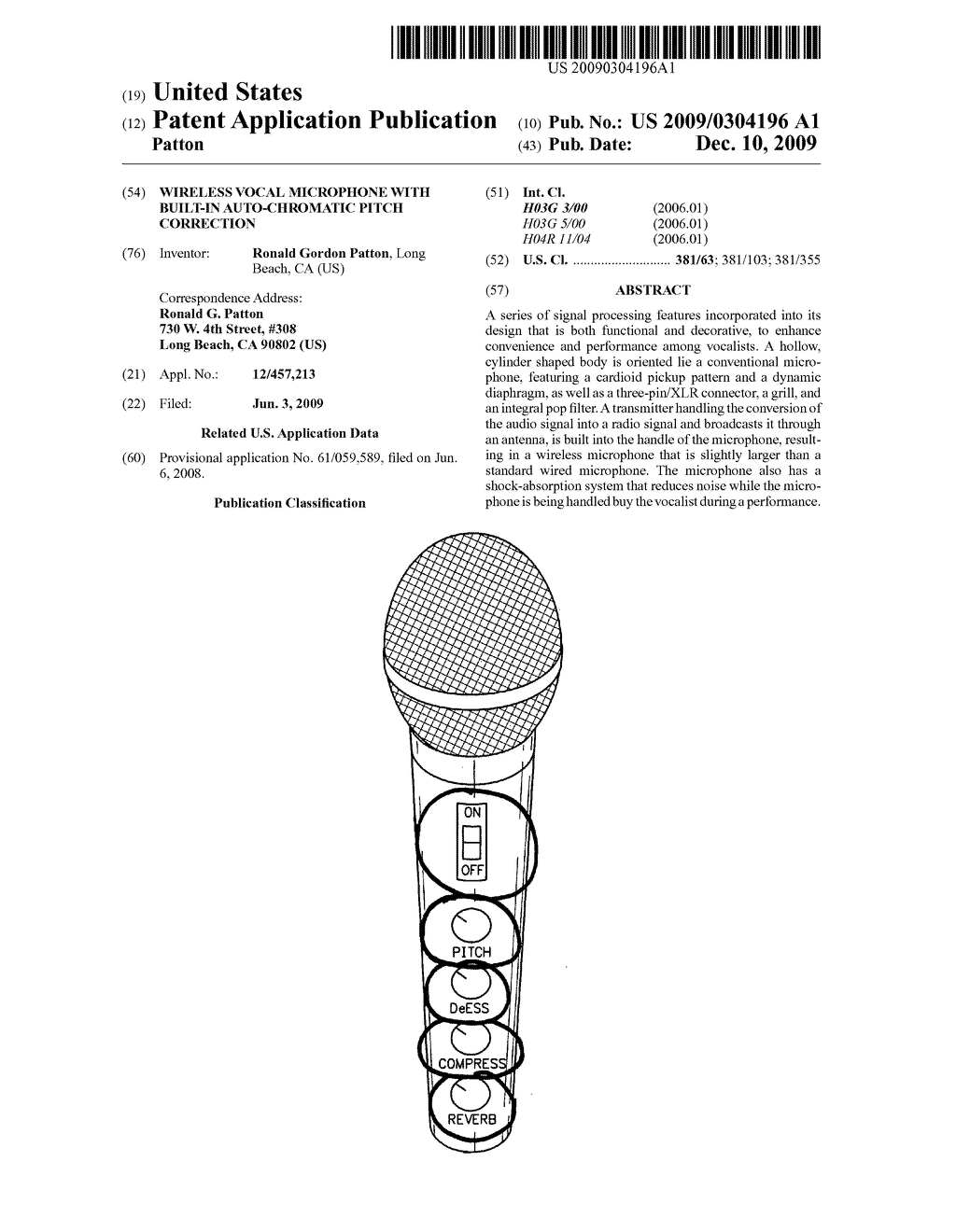 Wireless vocal microphone with built-in auto-chromatic pitch correction - diagram, schematic, and image 01