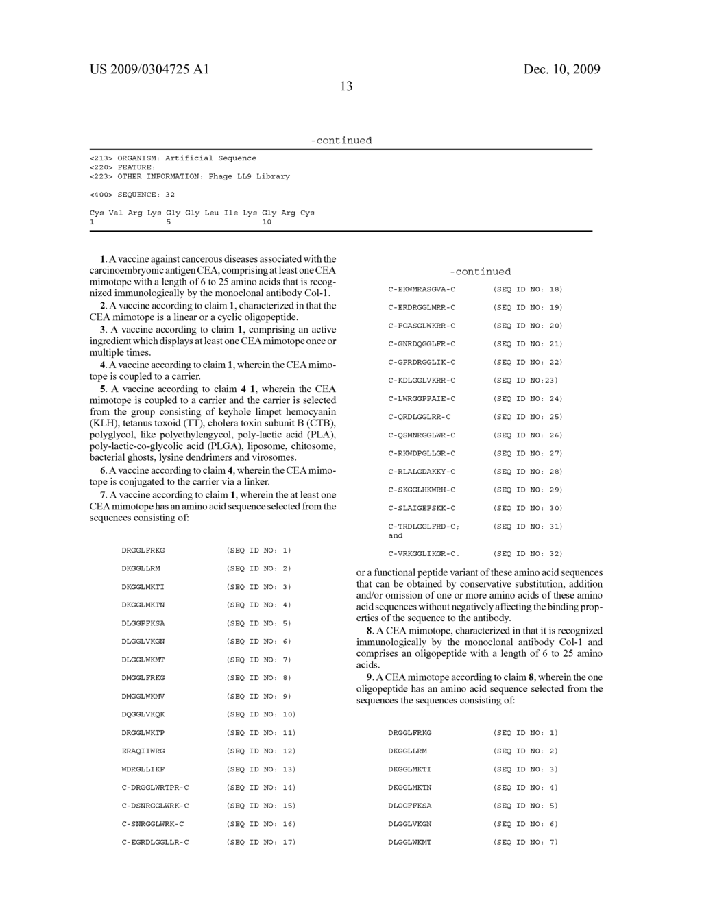 Vaccine and Antigen Mimotopes Against Cancerous Diseases Associated with the Carcinoembryonic Antigen CEA - diagram, schematic, and image 20