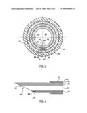 Hybrid cannula/electrode medical device having protected wire passage diagram and image