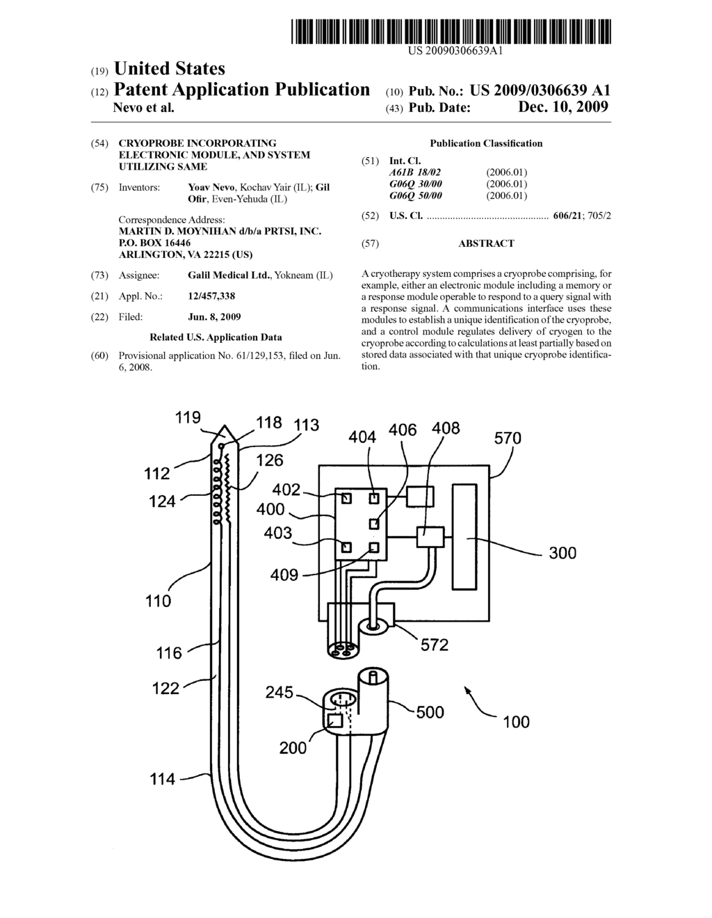 Cryoprobe incorporating electronic module, and system utilizing same - diagram, schematic, and image 01