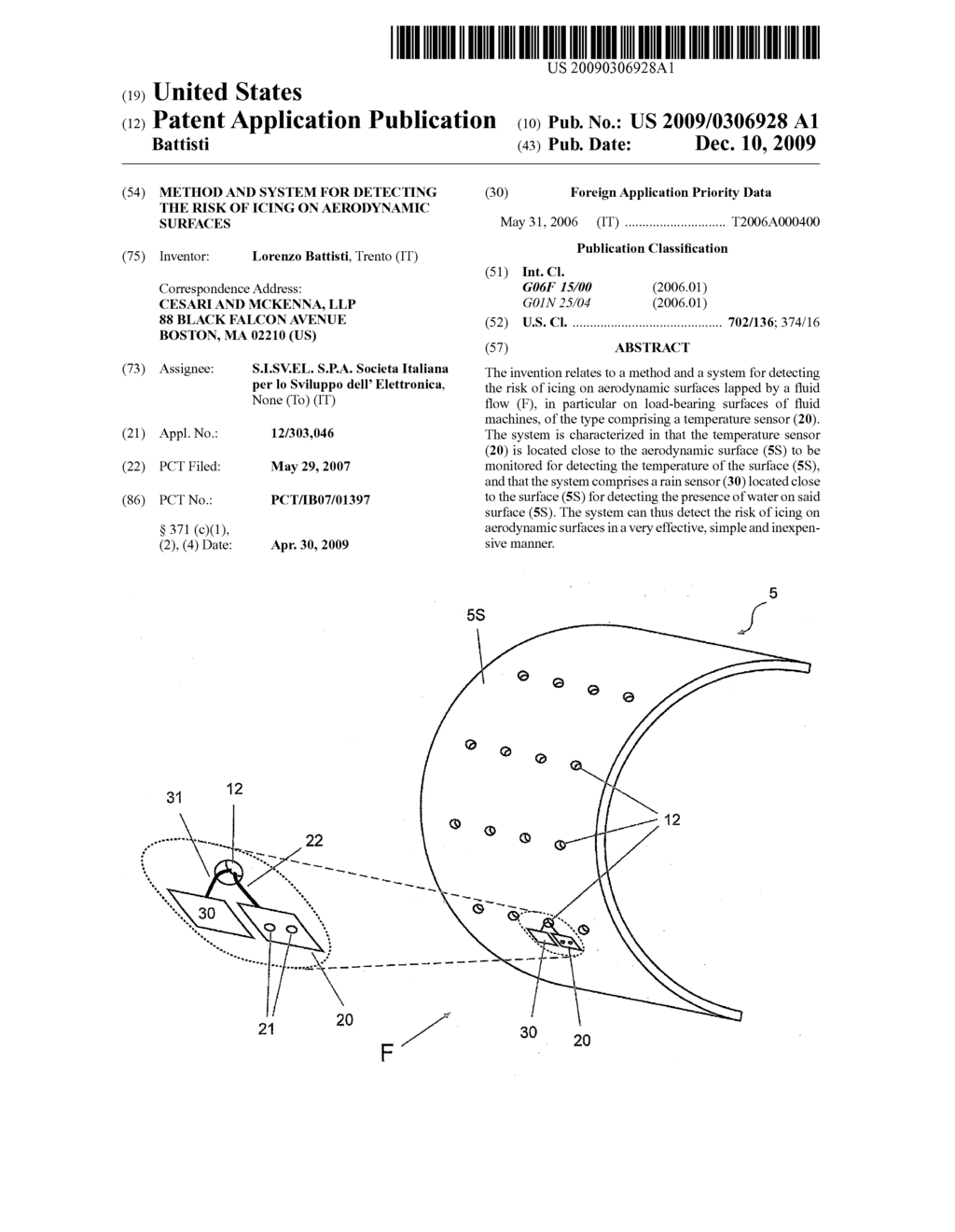 METHOD AND SYSTEM FOR DETECTING THE RISK OF ICING ON AERODYNAMIC SURFACES - diagram, schematic, and image 01