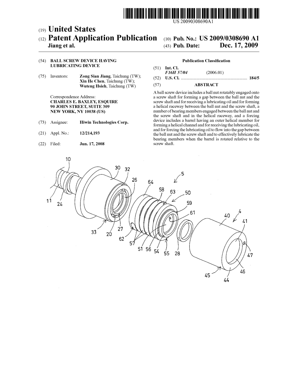 Ball screw device having lubricating device - diagram, schematic, and image 01