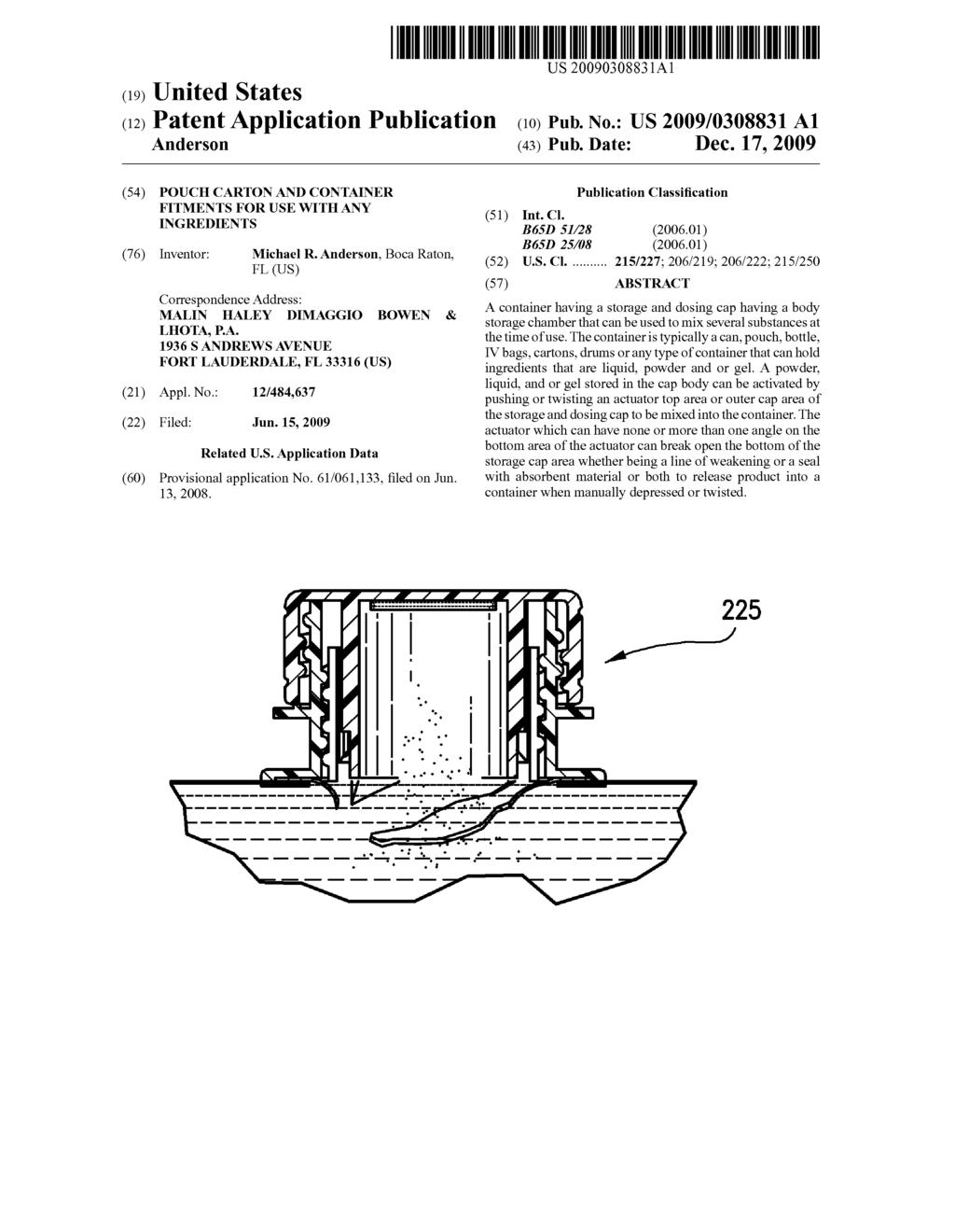 POUCH CARTON AND CONTAINER FITMENTS FOR USE WITH ANY INGREDIENTS - diagram, schematic, and image 01