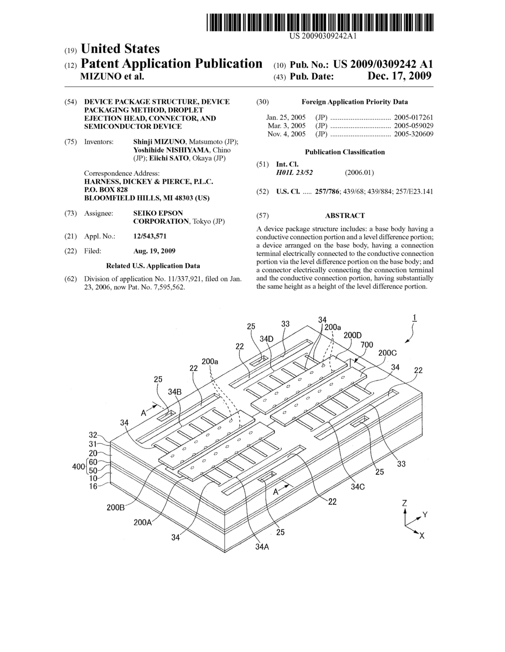 DEVICE PACKAGE STRUCTURE, DEVICE PACKAGING METHOD, DROPLET EJECTION HEAD, CONNECTOR, AND SEMICONDUCTOR DEVICE - diagram, schematic, and image 01