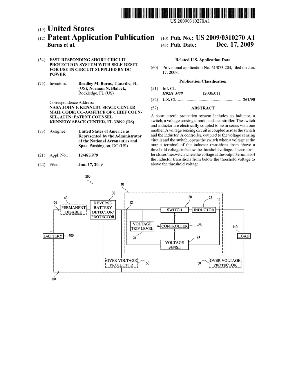 Fast-Responding Short Circuit Protection System with Self-Reset for Use in Circuit Supplied by DC Power - diagram, schematic, and image 01