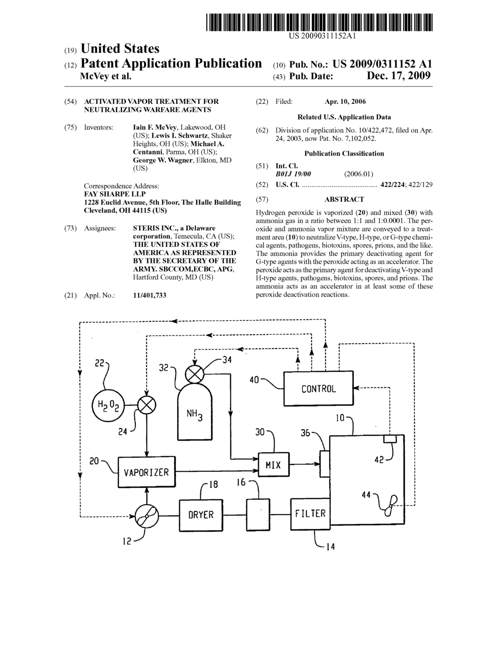 ACTIVATED VAPOR TREATMENT FOR NEUTRALIZING WARFARE AGENTS - diagram, schematic, and image 01