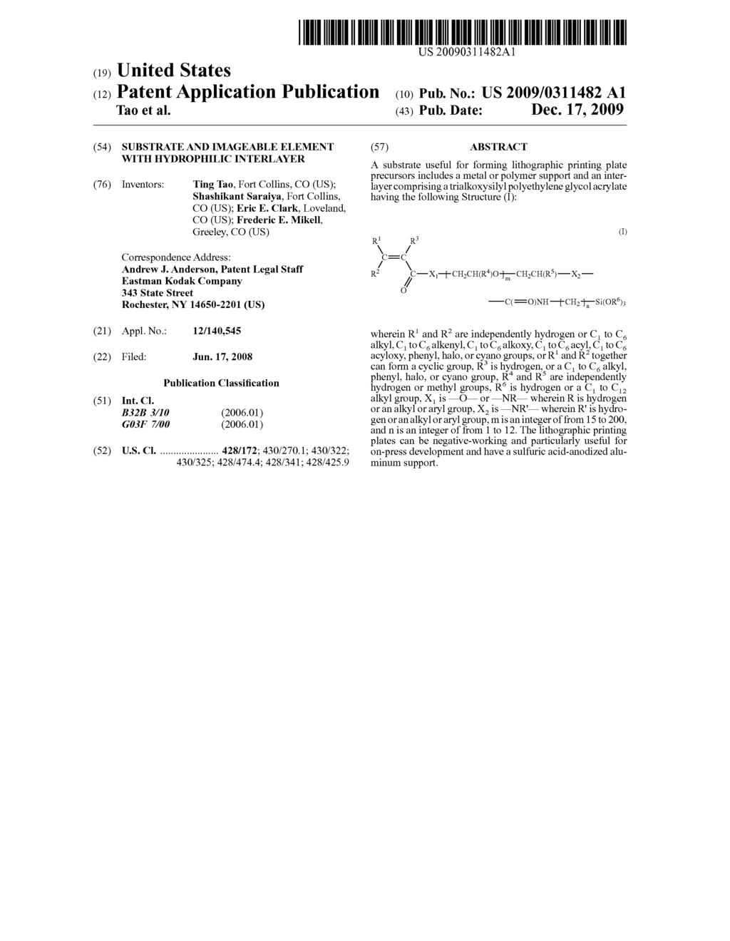 SUBSTRATE AND IMAGEABLE ELEMENT WITH HYDROPHILIC INTERLAYER - diagram, schematic, and image 01