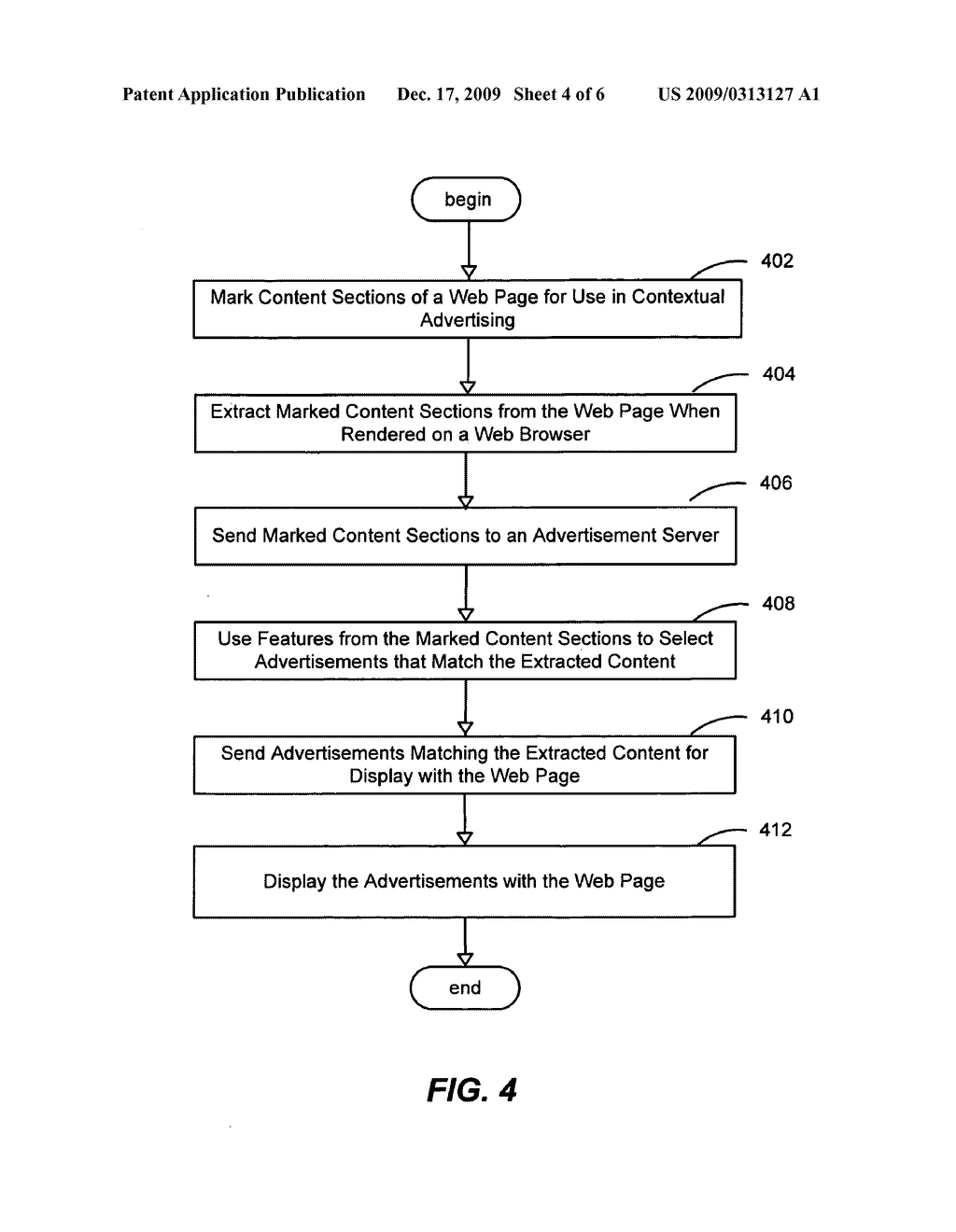 SYSTEM AND METHOD FOR USING CONTEXTUAL SECTIONS OF WEB PAGE CONTENT FOR SERVING ADVERTISEMENTS IN ONLINE ADVERTISING - diagram, schematic, and image 05