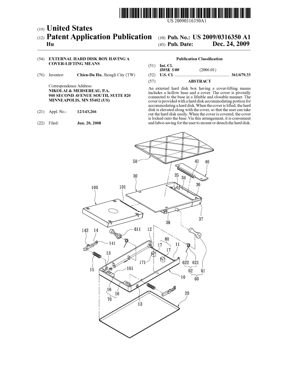 EXTERNAL HARD DISK BOX HAVING A COVER-LIFTING MEANS - diagram, schematic, and image 01