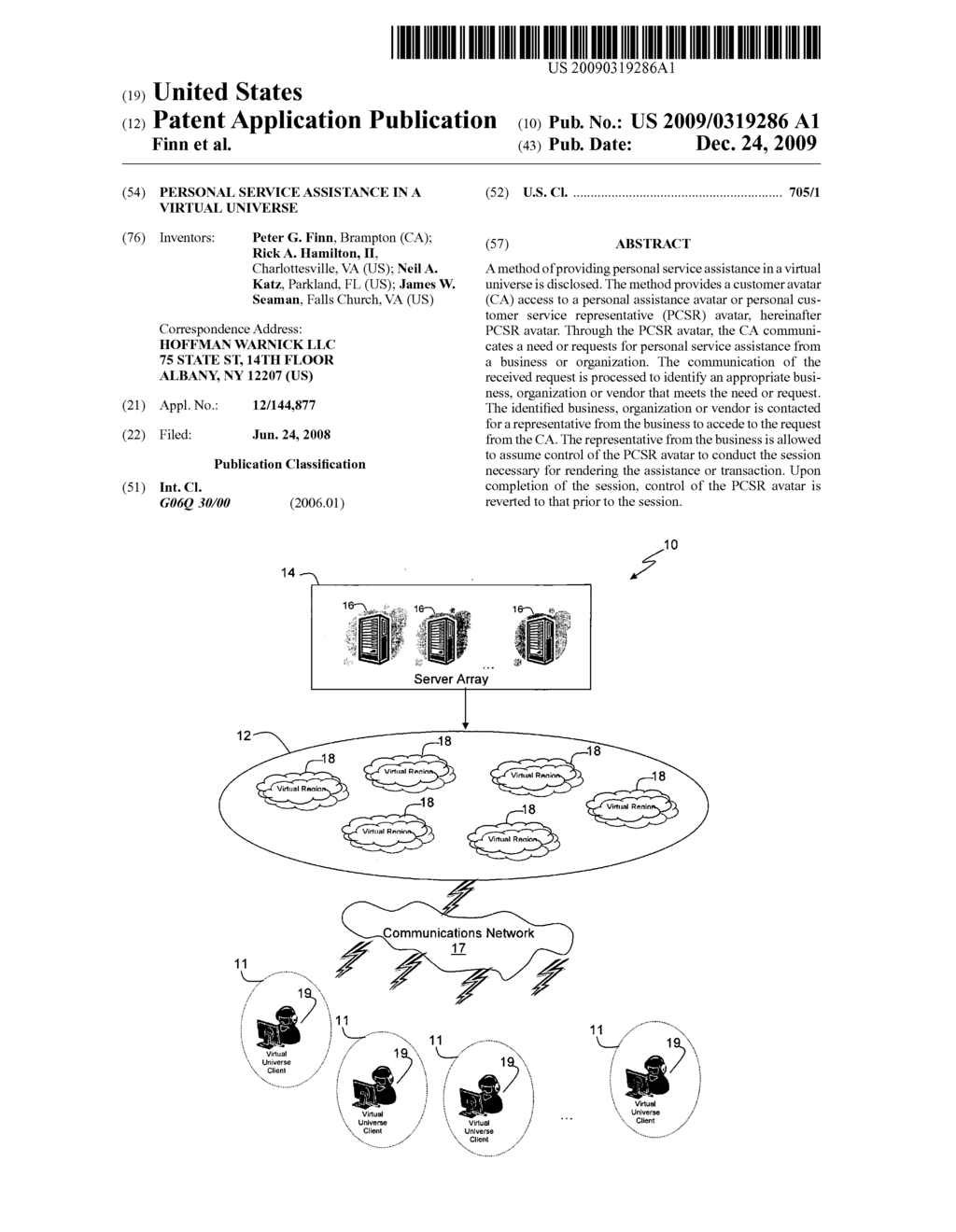 PERSONAL SERVICE ASSISTANCE IN A VIRTUAL UNIVERSE - diagram, schematic, and image 01