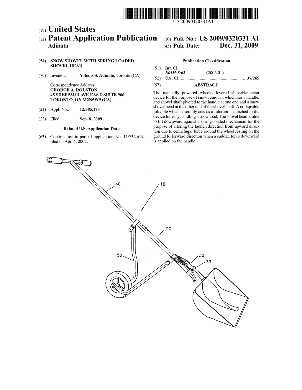 Snow shovel with spring loaded shovel head - diagram, schematic, and image 01