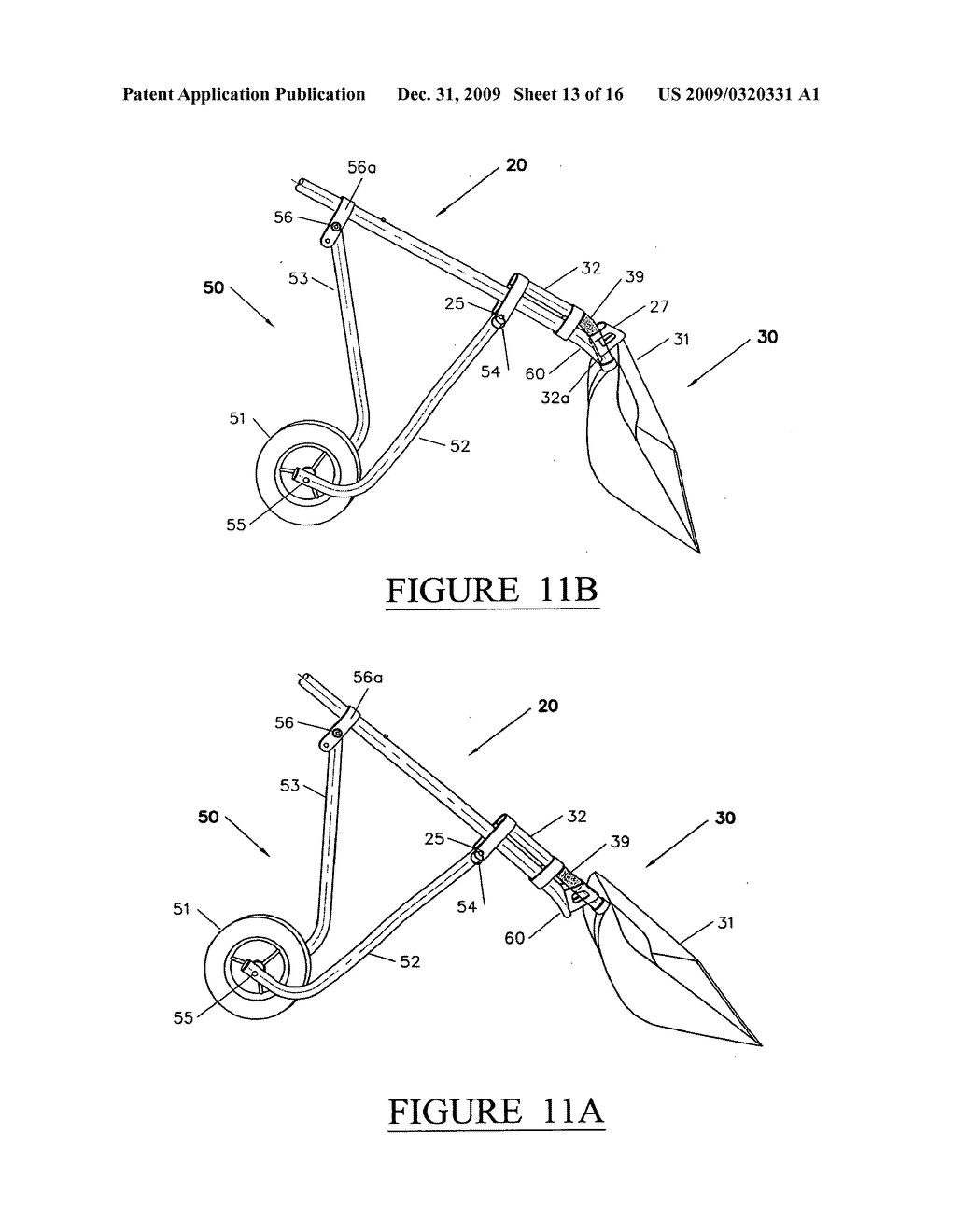 Snow shovel with spring loaded shovel head - diagram, schematic, and image 14