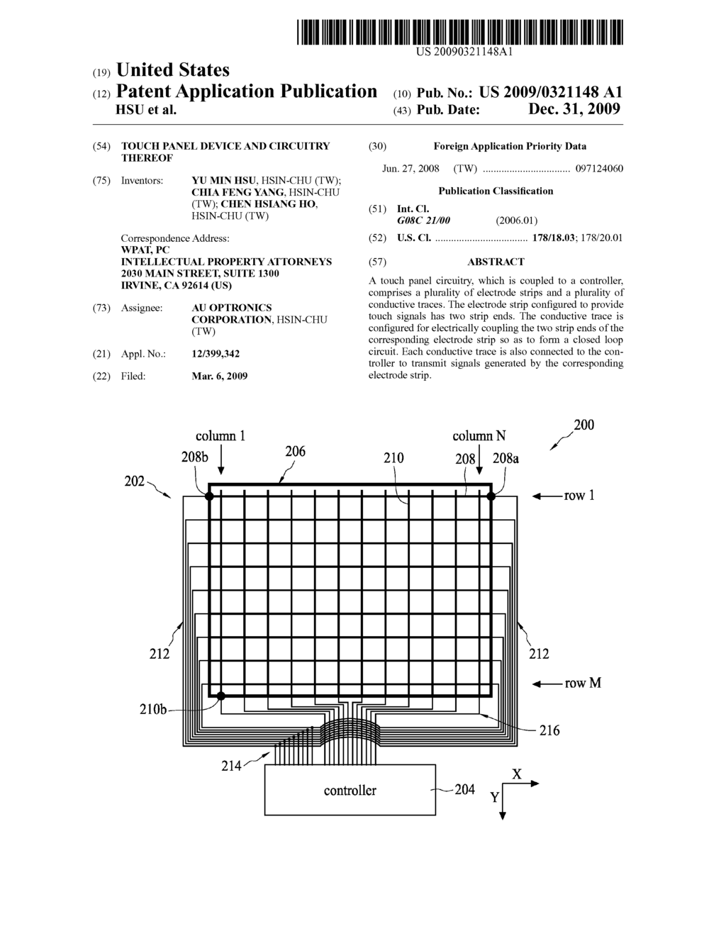 TOUCH PANEL DEVICE AND CIRCUITRY THEREOF - diagram, schematic, and image 01