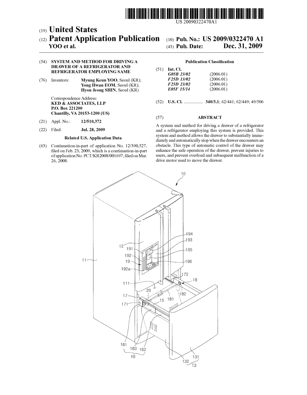 SYSTEM AND METHOD FOR DRIVING A DRAWER OF A REFRIGERATOR AND REFRIGERATOR EMPLOYING SAME - diagram, schematic, and image 01