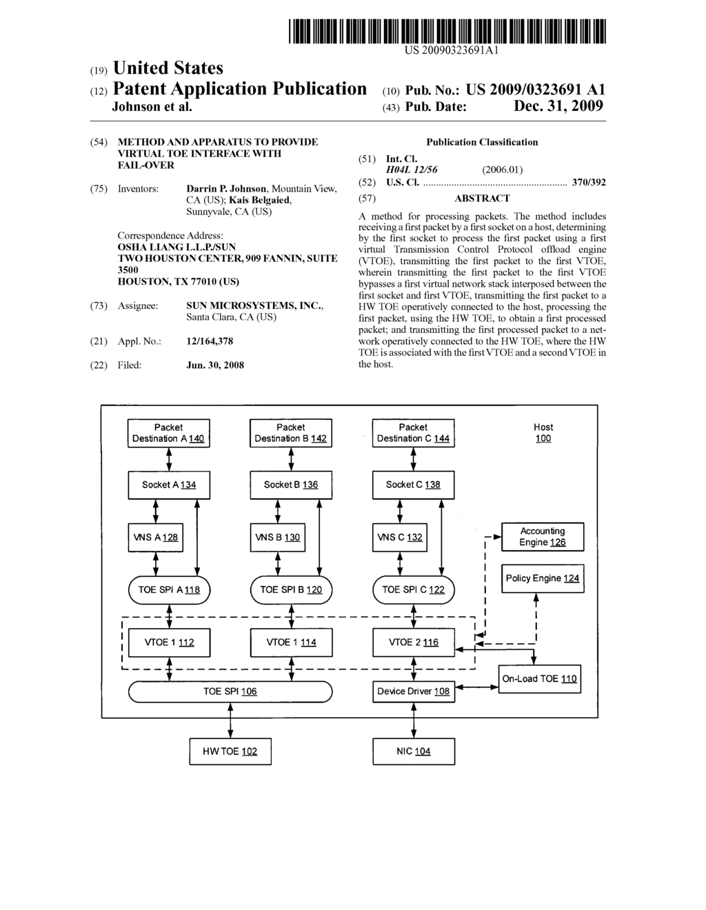 METHOD AND APPARATUS TO PROVIDE VIRTUAL TOE INTERFACE WITH FAIL-OVER - diagram, schematic, and image 01