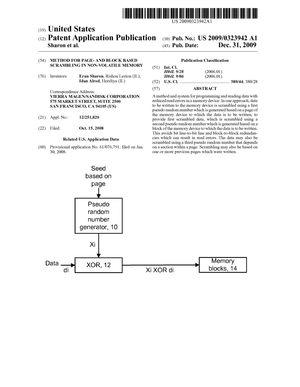 METHOD FOR PAGE- AND BLOCK BASED SCRAMBLING IN NON-VOLATILE MEMORY - diagram, schematic, and image 01