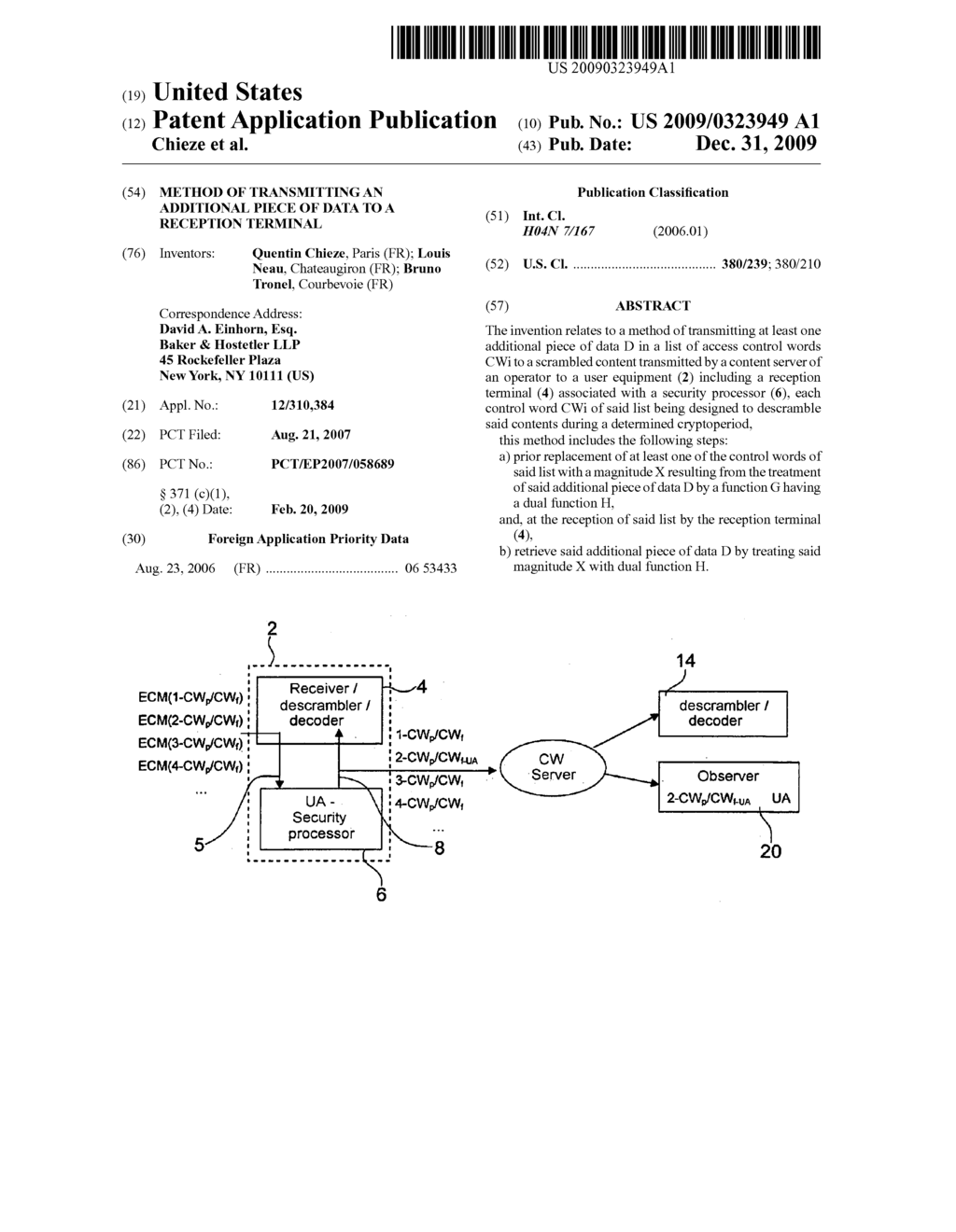 METHOD OF TRANSMITTING AN ADDITIONAL PIECE OF DATA TO A RECEPTION TERMINAL - diagram, schematic, and image 01