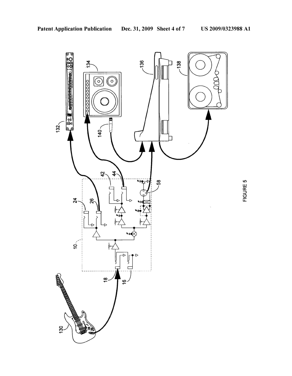 Bidirectional, variable-impedance instrument-level to professional-level audio interface with signal splitters and balanced DC power - diagram, schematic, and image 05