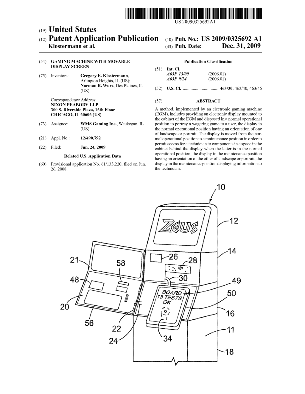 Gaming Machine With Movable Display Screen - diagram, schematic, and image 01