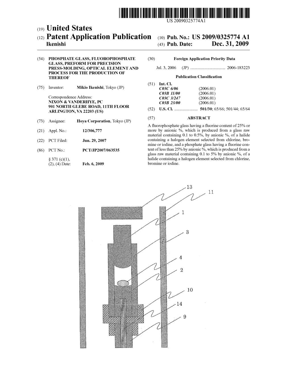 PHOSPHATE GLASS, FLUOROPHOSPHATE GLASS, PREFORM FOR PRECISION PRESS-MOLDING, OPTICAL ELEMENT AND PROCESS FOR THE PRODUCTION OF THEREOF - diagram, schematic, and image 01