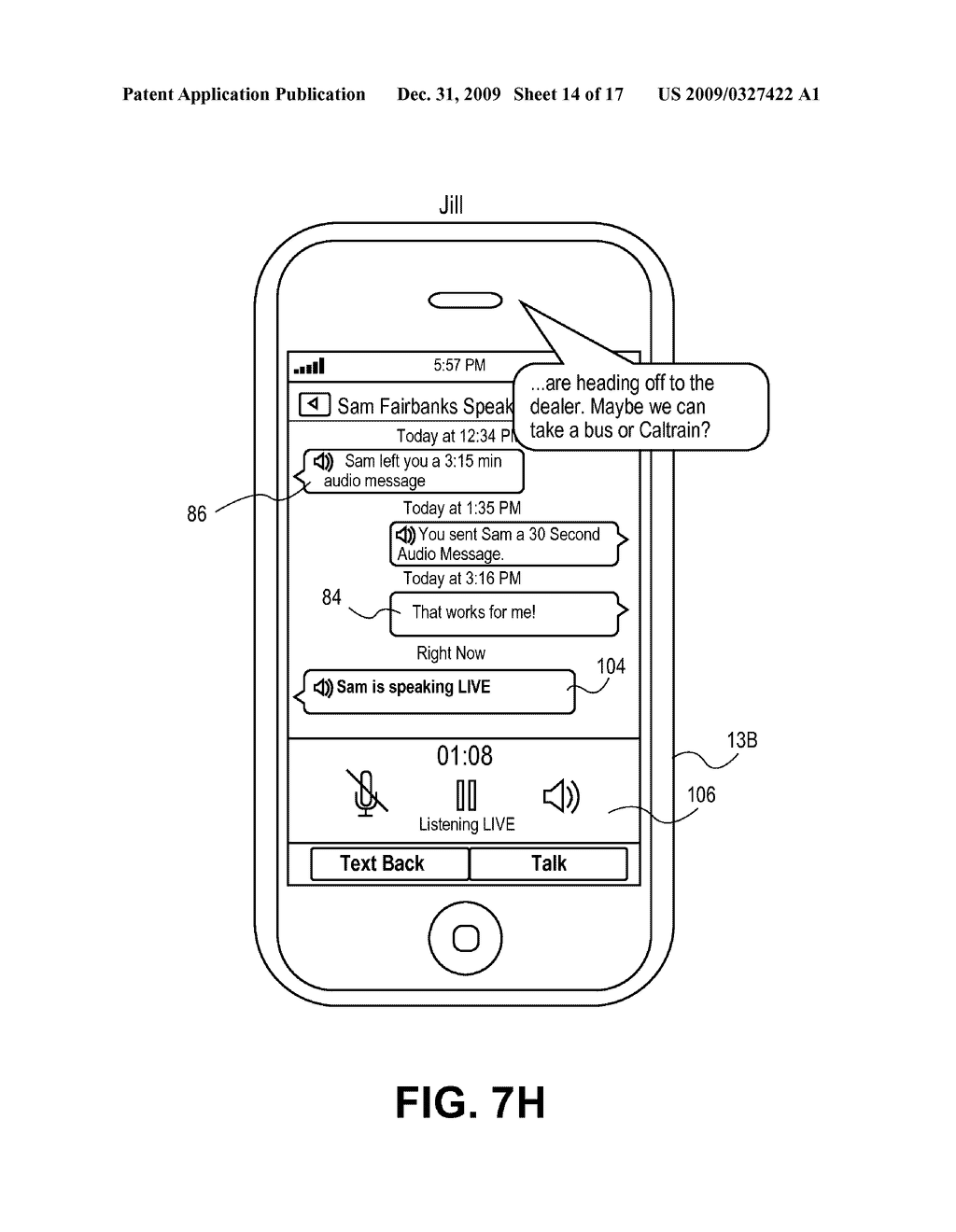 COMMUNICATION APPLICATION FOR CONDUCTING CONVERSATIONS INCLUDING MULTIPLE MEDIA TYPES IN EITHER A REAL-TIME MODE OR A TIME-SHIFTED MODE - diagram, schematic, and image 15