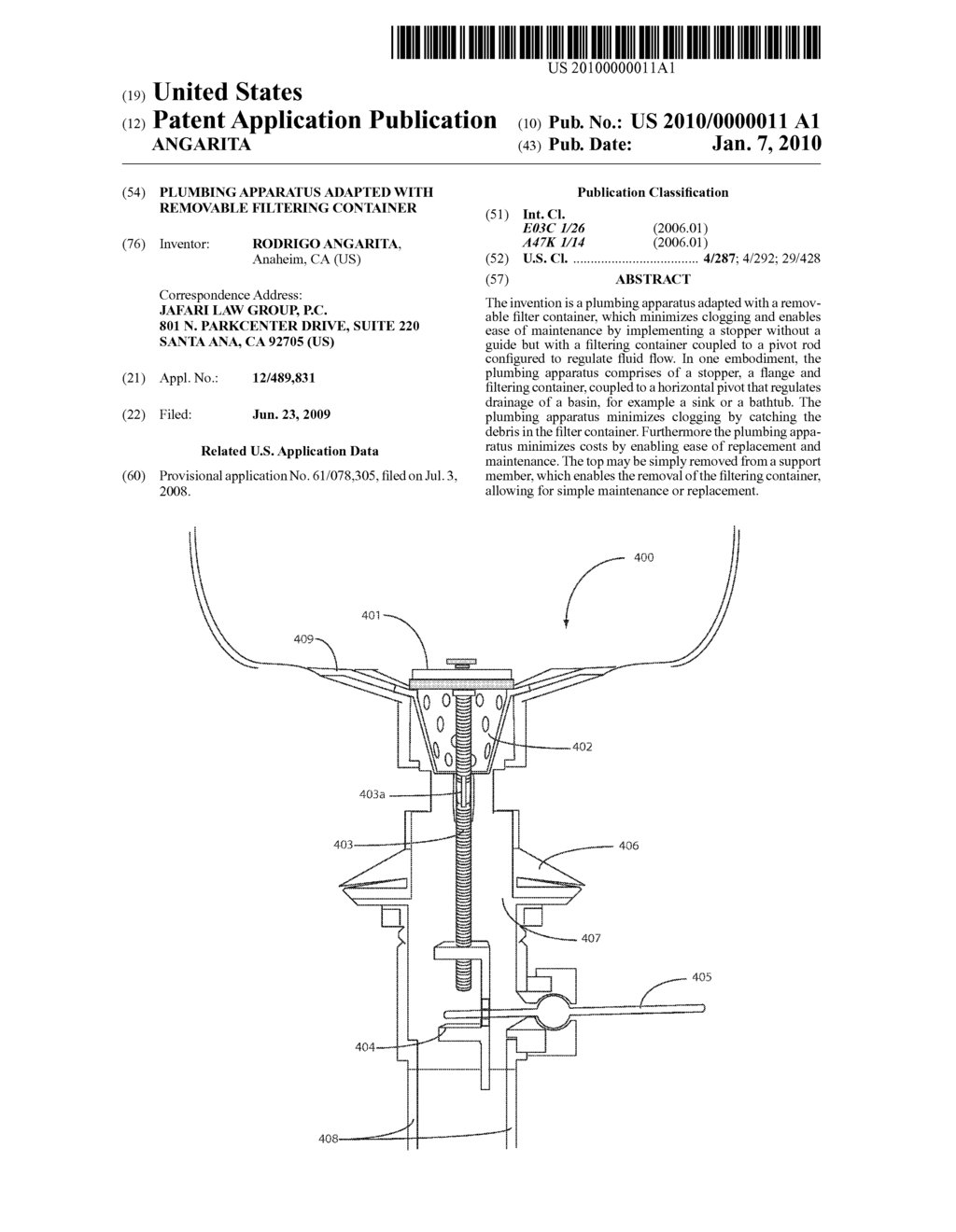 PLUMBING APPARATUS ADAPTED WITH REMOVABLE FILTERING CONTAINER - diagram, schematic, and image 01