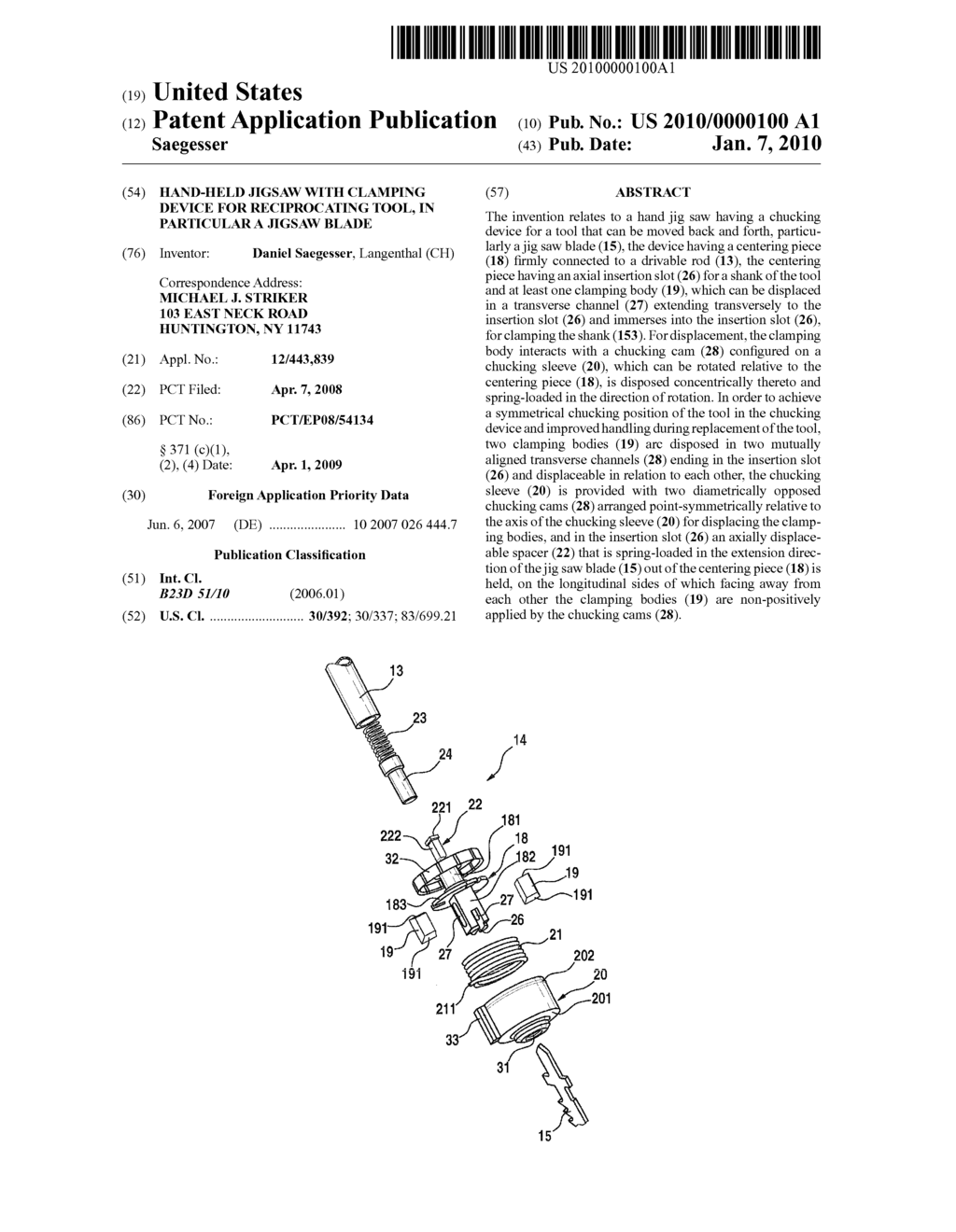 HAND-HELD JIGSAW WITH CLAMPING DEVICE FOR RECIPROCATING TOOL, IN PARTICULAR A JIGSAW BLADE - diagram, schematic, and image 01