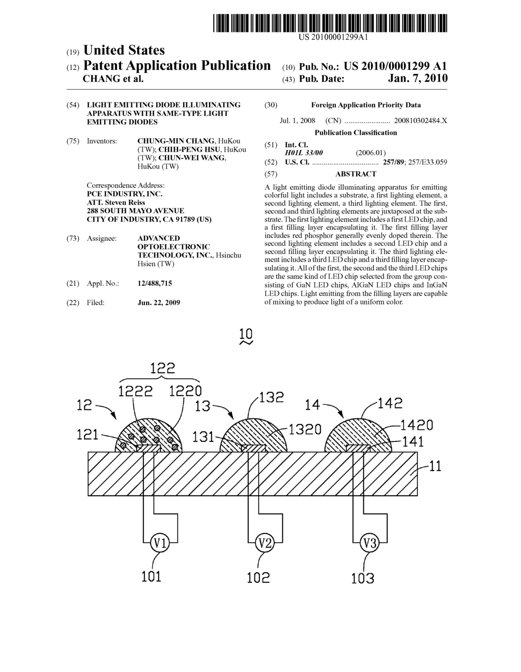 LIGHT EMITTING DIODE ILLUMINATING APPARATUS WITH SAME-TYPE LIGHT EMITTING DIODES - diagram, schematic, and image 01