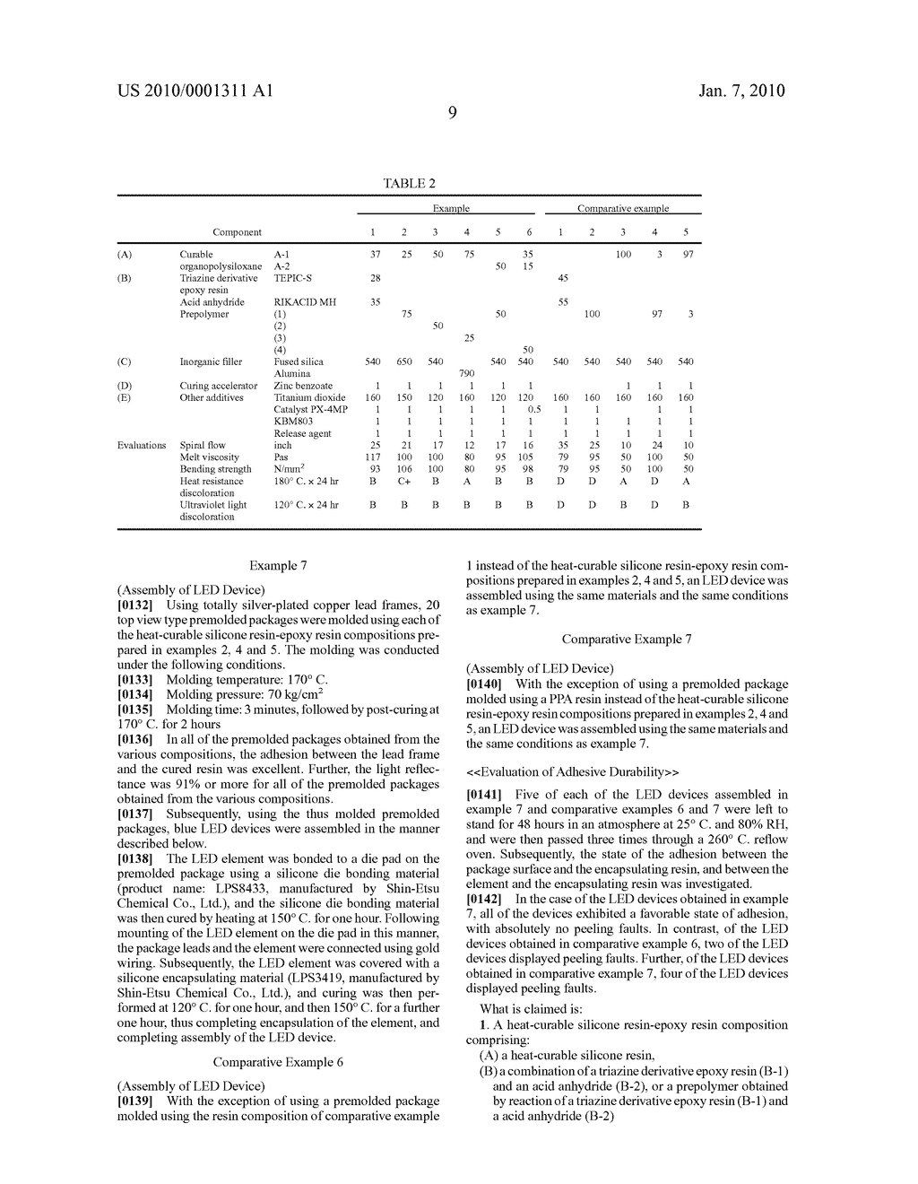 HEAT-CURABLE SILICONE RESIN-EPOXY RESIN COMPOSITION, AND PREMOLDED PACKAGE MOLDED FROM SAME - diagram, schematic, and image 10