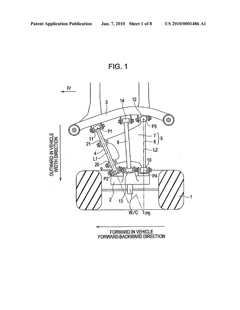 SUSPENSION DEVICE FOR A WHEEL AND METHOD FOR SUPPORTING A WHEEL - diagram, schematic, and image 02