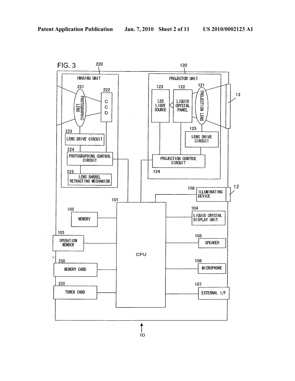 Digital camera with projector and digital camera system - diagram, schematic, and image 03