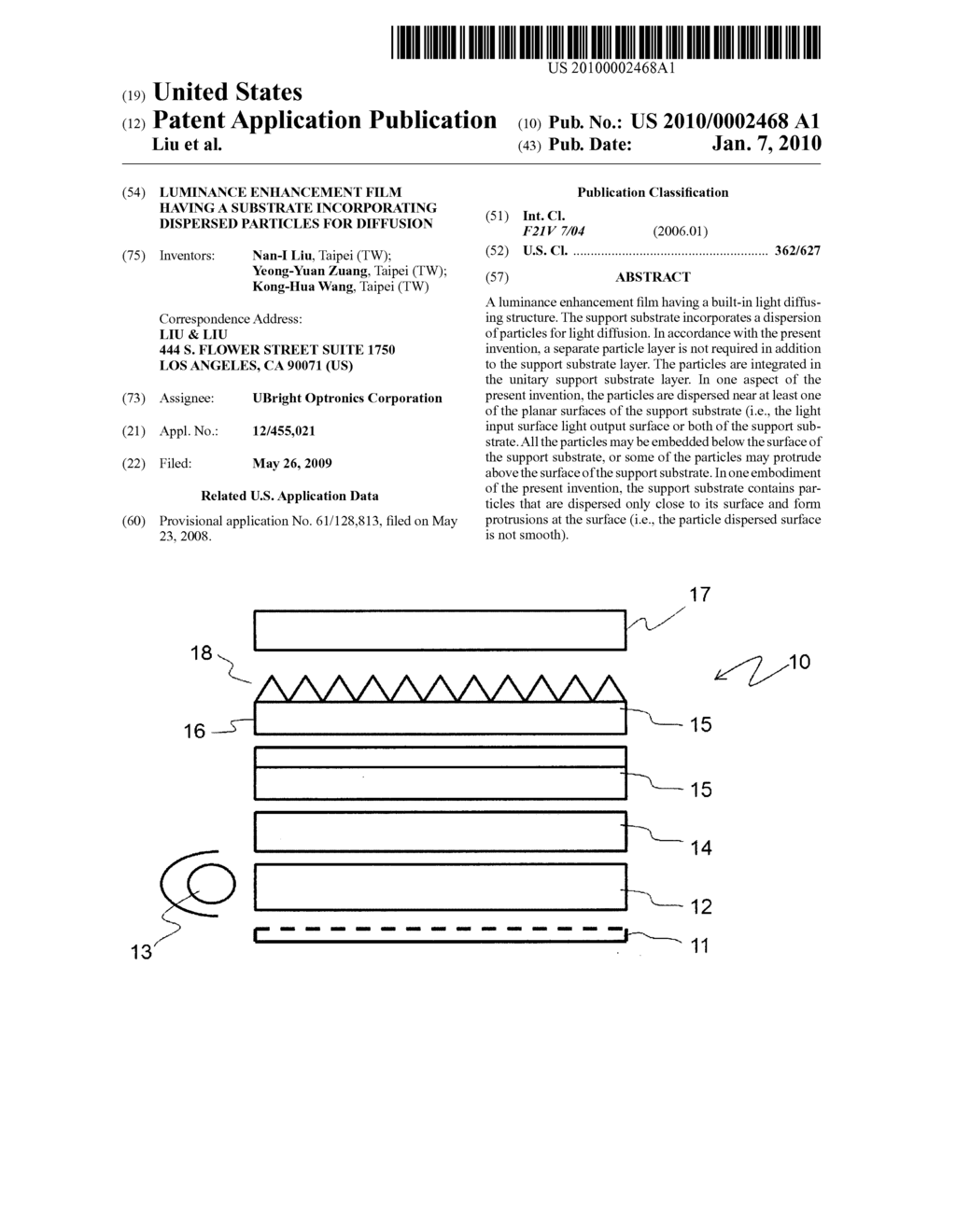 Luminance enhancement film having a substrate incorporating dispersed particles for diffusion - diagram, schematic, and image 01