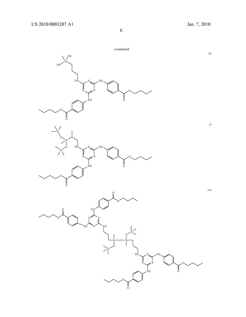 Photoprotective compositions comprising photosensitive 1,3,5-triazine compounds, dibenzoylmethane compounds and siliceous s-triazines substituted with two aminobenzoate or aminobenzamide groups - diagram, schematic, and image 07