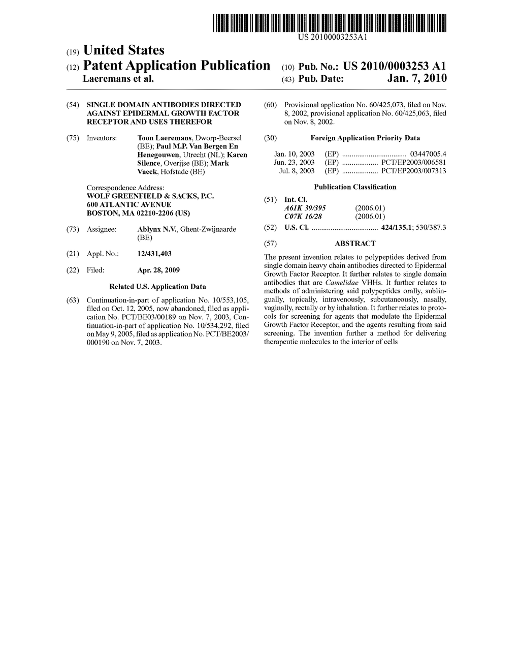 SINGLE DOMAIN ANTIBODIES DIRECTED AGAINST EPIDERMAL GROWTH FACTOR RECEPTOR AND USES THEREFOR - diagram, schematic, and image 01