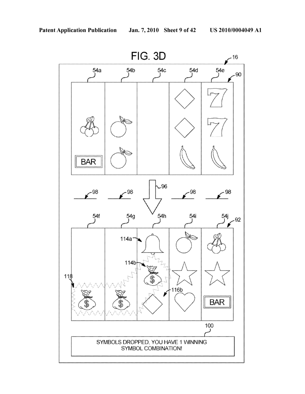 GAMING SYSTEM, GAMING DEVICE, AND GAMING METHOD FOR SHIFTING SYMBOLS FROM A STAGING AREA TO A SYMBOL MATRIX - diagram, schematic, and image 10