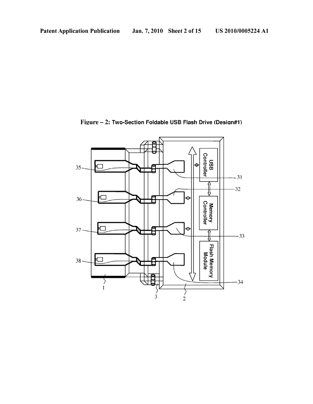 Foldable USB flash memory device that can be manufactured in any desired shape and size suitable for different types of host devices - diagram, schematic, and image 03