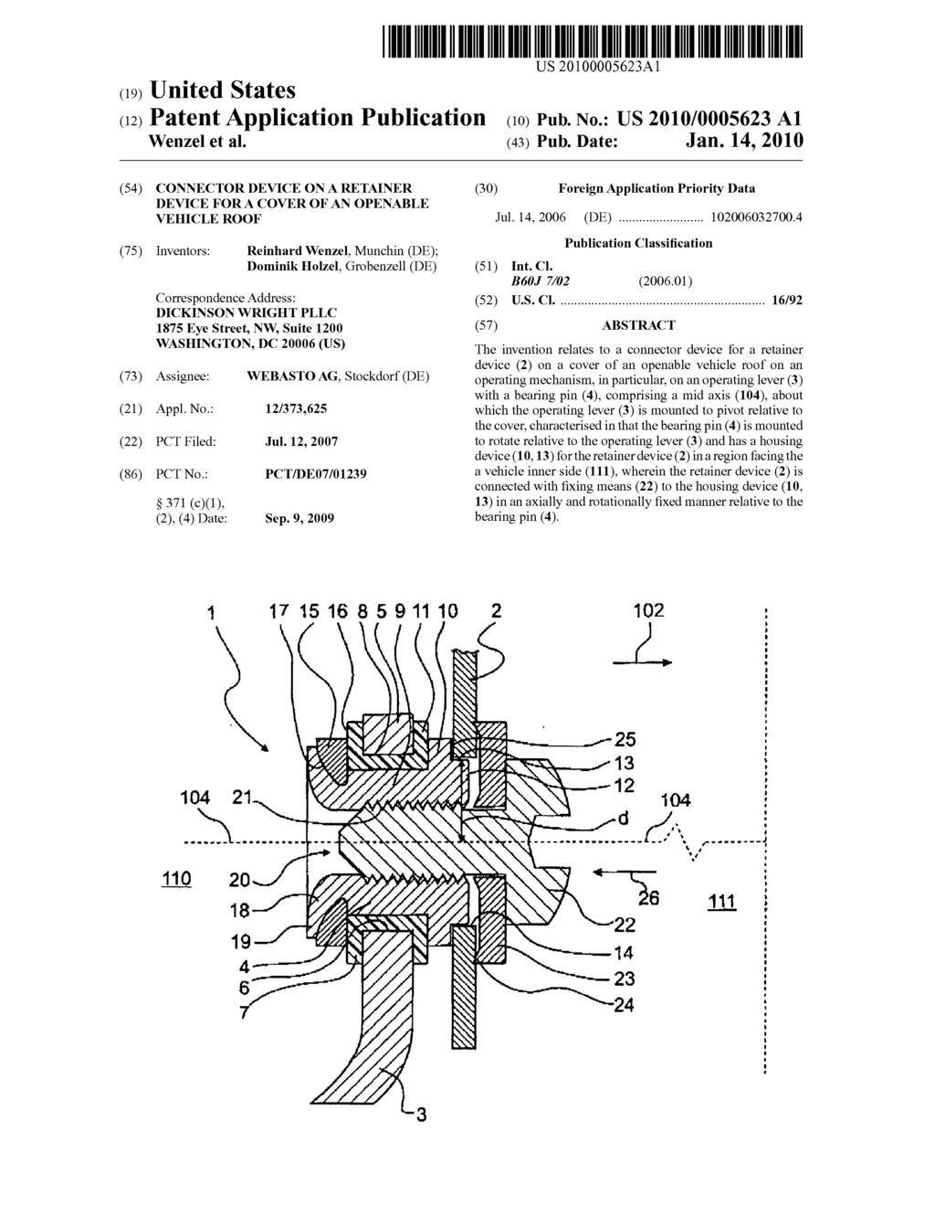 CONNECTOR DEVICE ON A RETAINER DEVICE FOR A COVER OF AN OPENABLE VEHICLE ROOF - diagram, schematic, and image 01