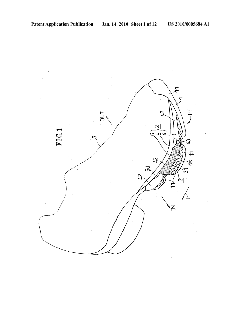 Structure of front foot portion of shoe sole - diagram, schematic, and image 02