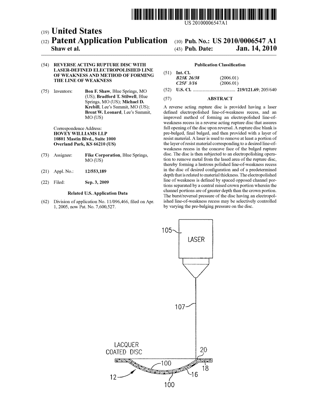 REVERSE ACTING RUPTURE DISC WITH LASER-DEFINED ELECTROPOLISHED LINE OF WEAKNESS AND METHOD OF FORMING THE LINE OF WEAKNESS - diagram, schematic, and image 01