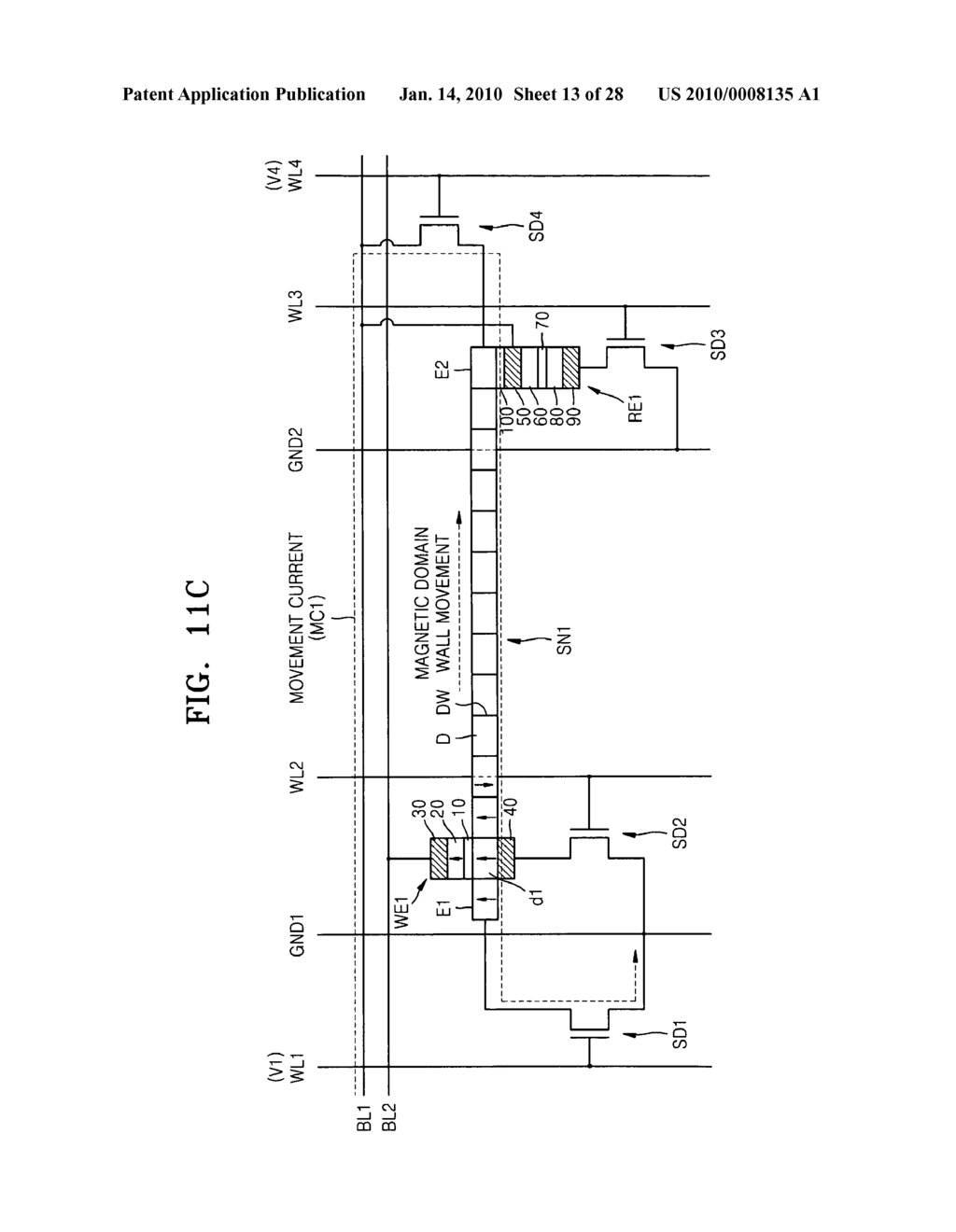 Information storage devices using magnetic domain wall movement and methods of operating the same - diagram, schematic, and image 14