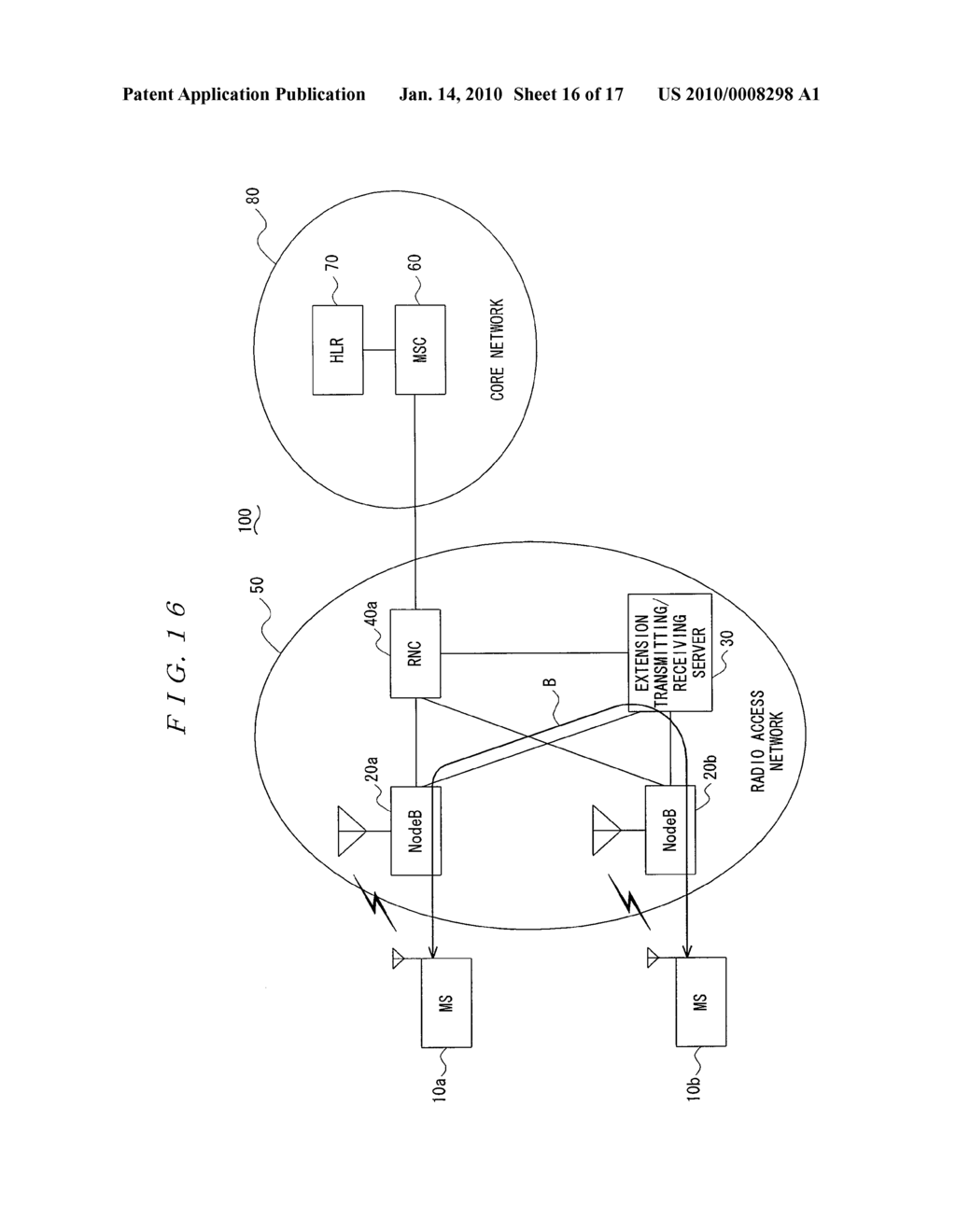 MOBILE COMMUNICATION SYSTEM, WIRELESS CONTROLLER, AND EXTENSION TRANSMITTING/RECEIVING SERVER DEVICE SELECTING METHOD - diagram, schematic, and image 17
