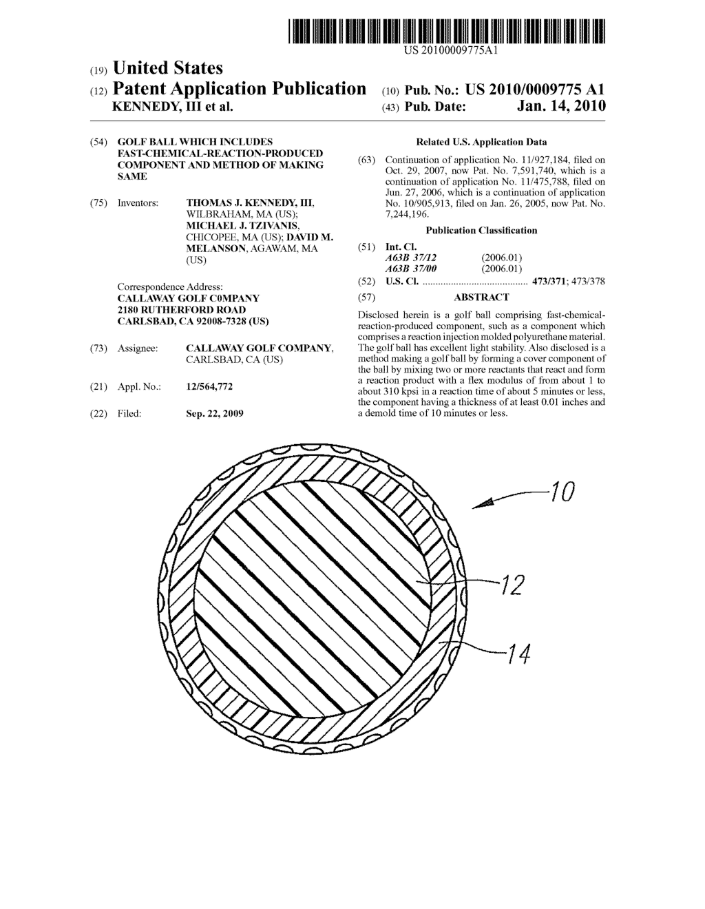 GOLF BALL WHICH INCLUDES FAST-CHEMICAL-REACTION-PRODUCED COMPONENT AND METHOD OF MAKING SAME - diagram, schematic, and image 01