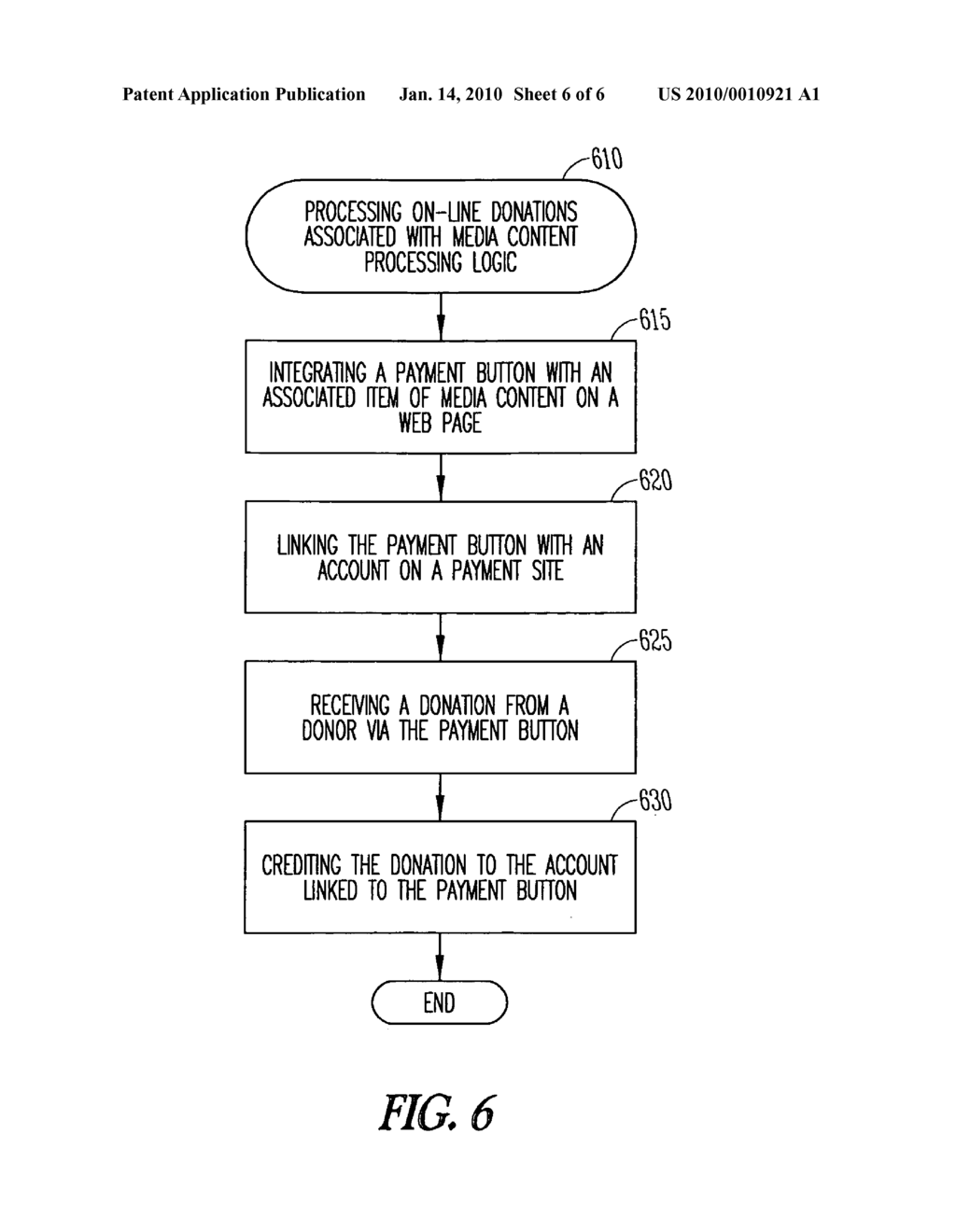 METHOD AND APPARATUS FOR PROCESSING ON-LINE DONATIONS ASSOCIATED WITH MEDIA CONTENT - diagram, schematic, and image 07